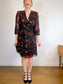 Diane Von Furstenberg "Kala Chiffon Long Sleeve Flare Dress in Black/Red Floral" (Size 12)