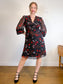 Diane Von Furstenberg "Kala Chiffon Long Sleeve Flare Dress in Black/Red Floral" (Size 12)