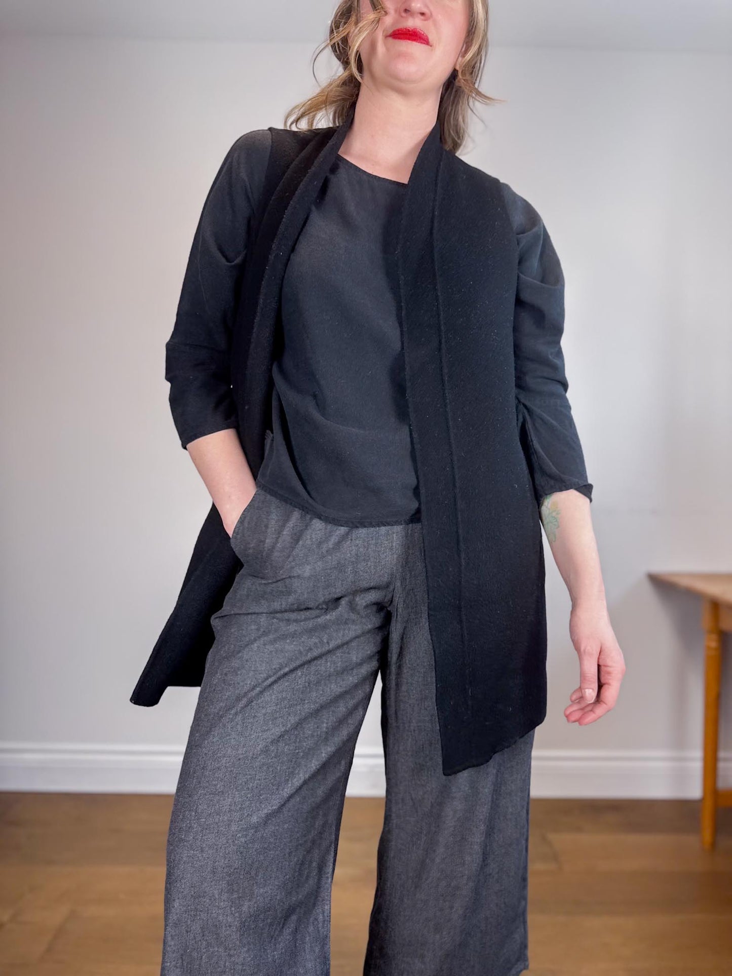 Jamie + The Jones Sustainable  "The T Top in Black Raw Silk" (Size M/L)