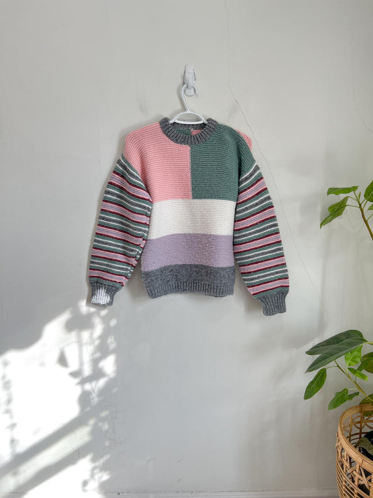 Vintage Handknit Colour-block Sweater (Size S)