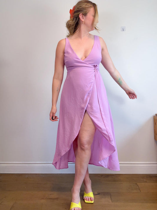 Line & Dot Wrap Dress in Purple (Size S/M)