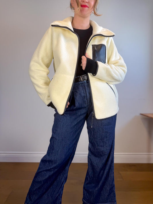 SPANX Fleece Jacket in Cream/Black (Size XL)