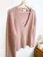HELMUT LANG Designer Wool & Cashmere V-Neck Knit Sweater in Dusty Rose (Size L)