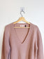 HELMUT LANG Designer Wool & Cashmere V-Neck Knit Sweater in Dusty Rose (Size L)