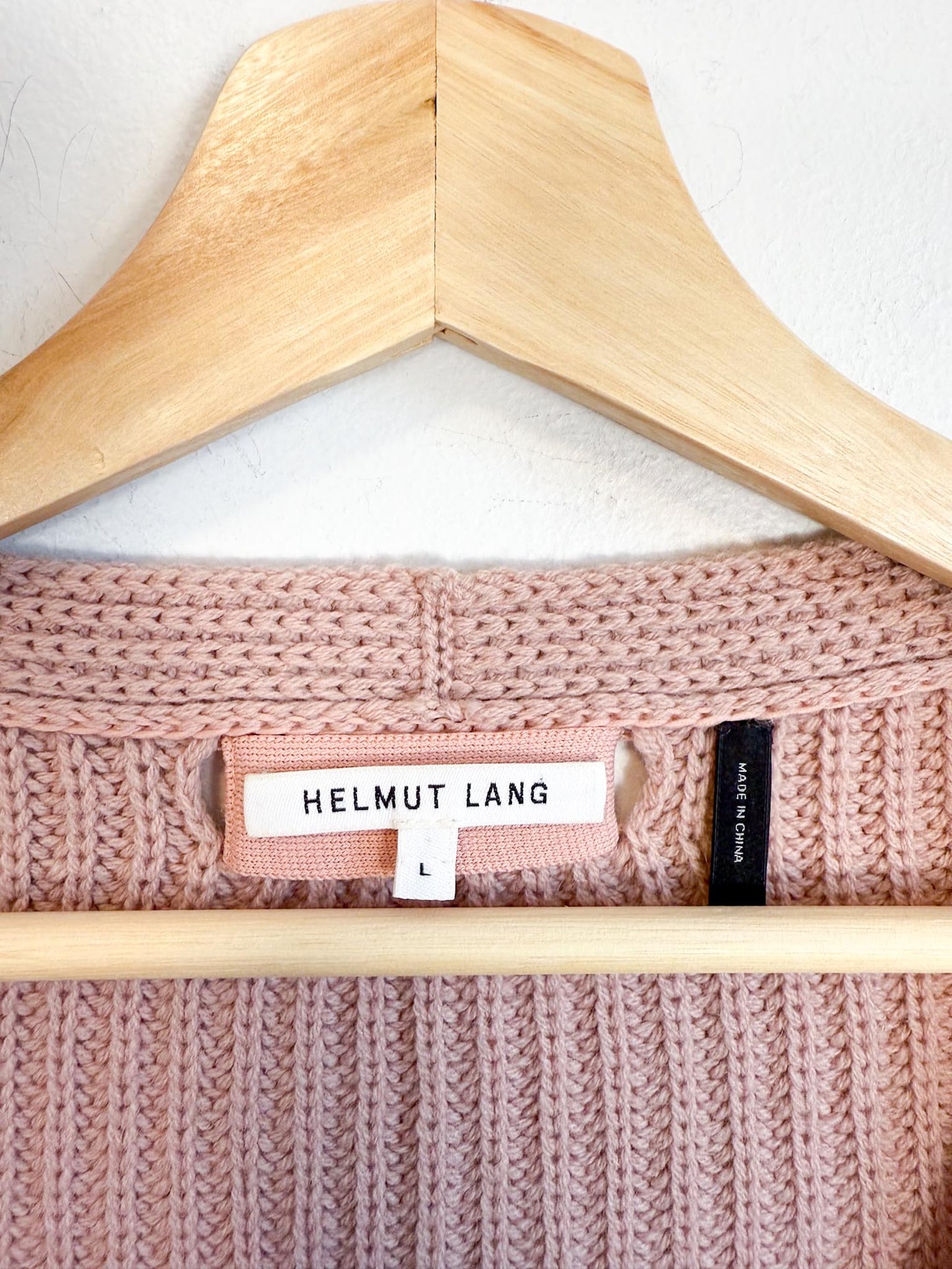 HELMUT LANG Designer Wool & Cashmere V-Neck Knit Sweater in Dusty Rose (Size L)