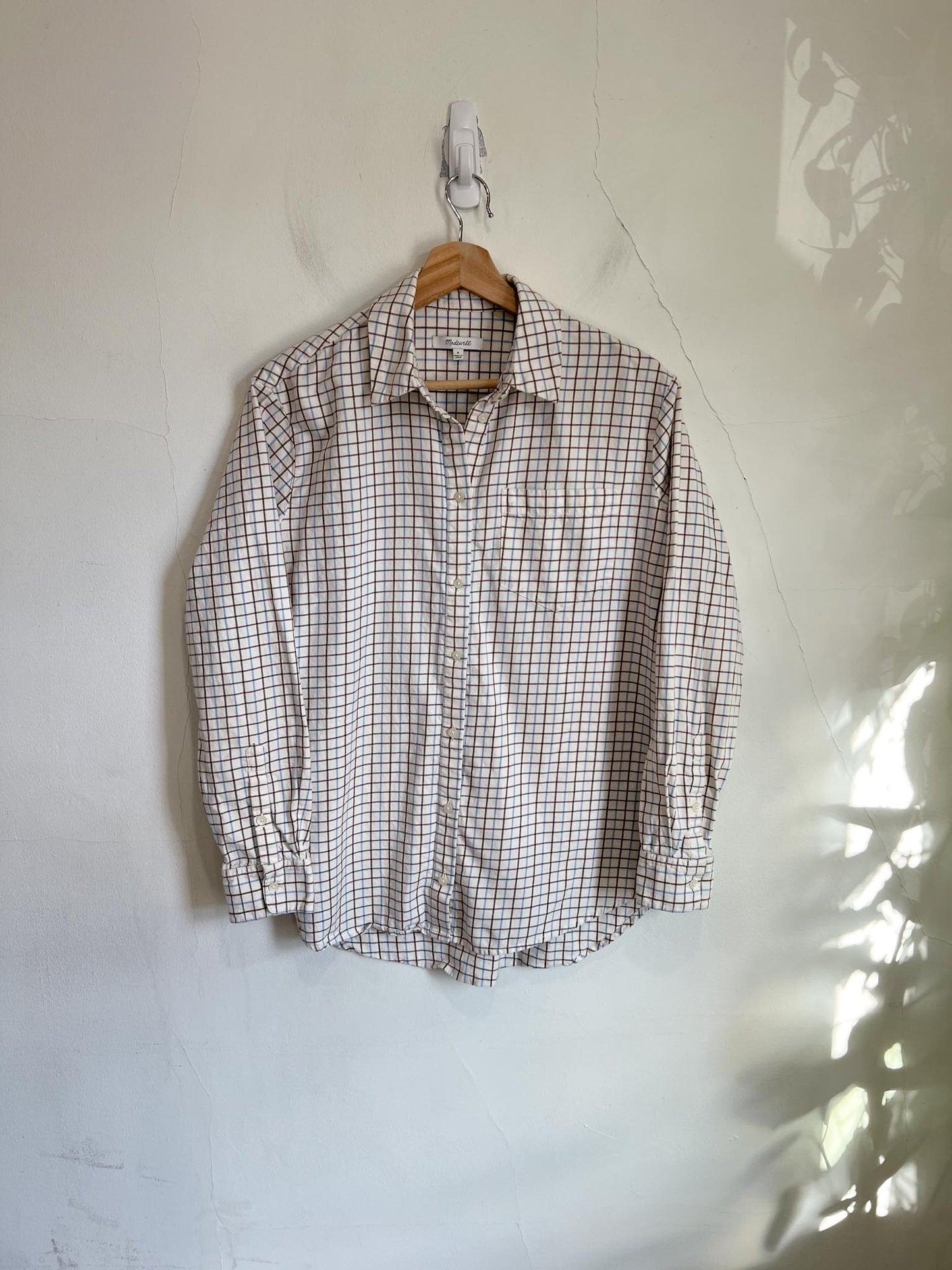 Madewell Checkered Button Down in Cream/Blue/Brown (Size S/M)