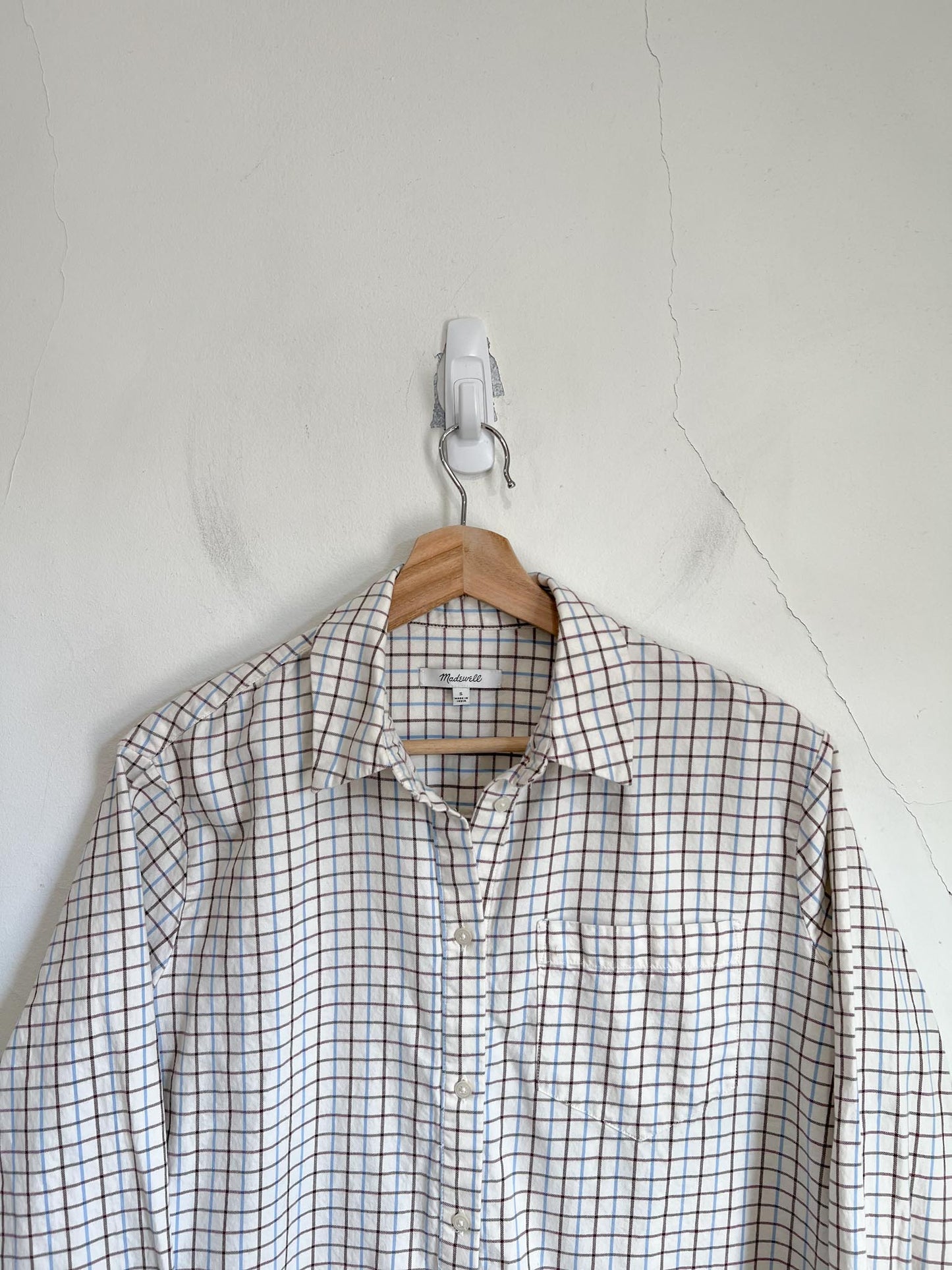 Madewell Checkered Button Down in Cream/Blue/Brown (Size S/M)