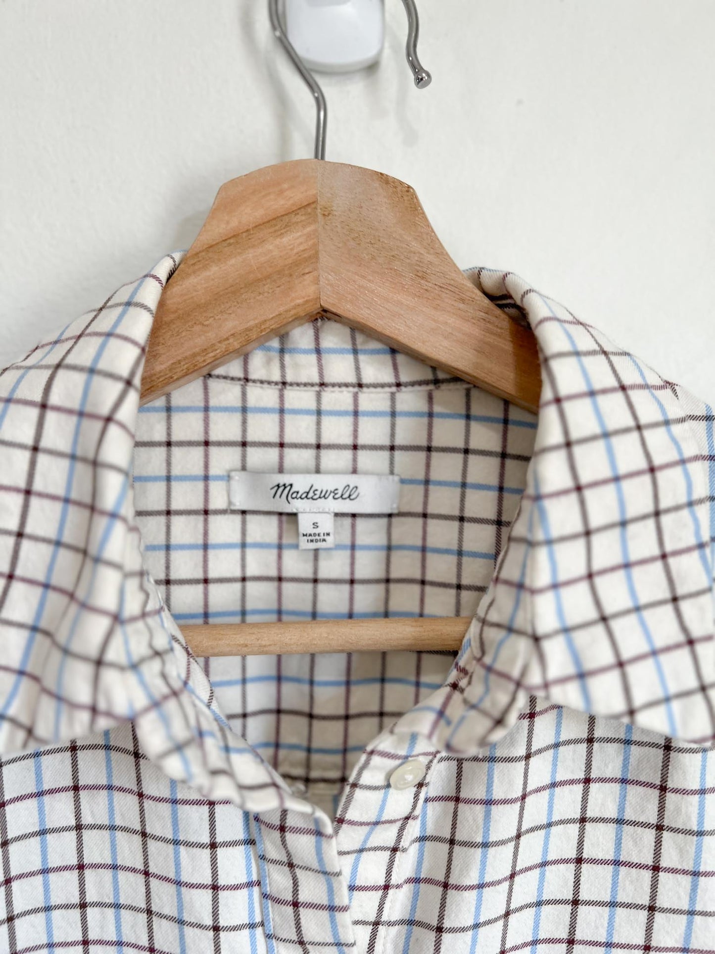 Madewell Checkered Button Down in Cream/Blue/Brown (Size S/M)