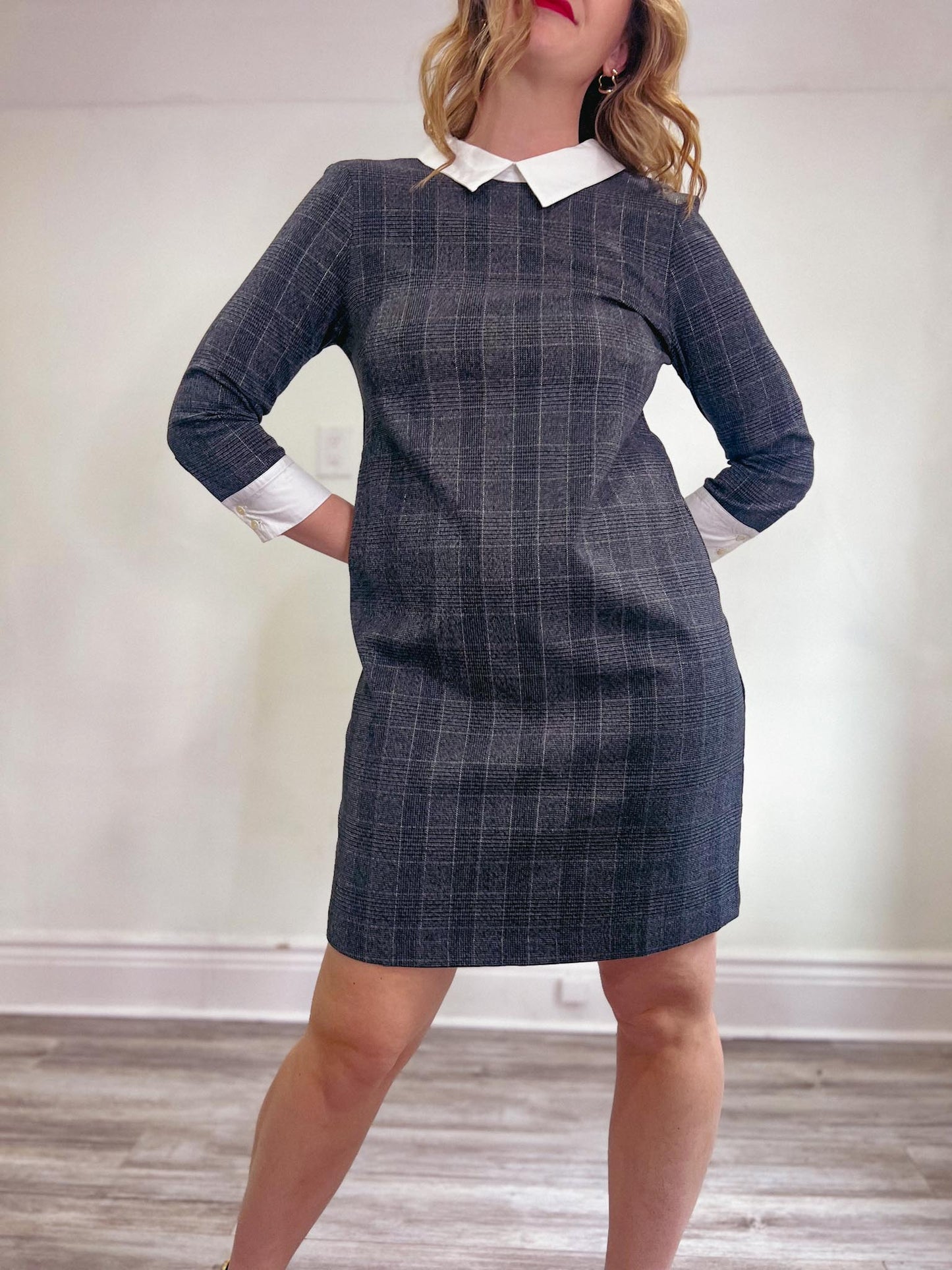 Pietro Brunelli Long Sleeve Collared Dress in Grey (Size S/M)