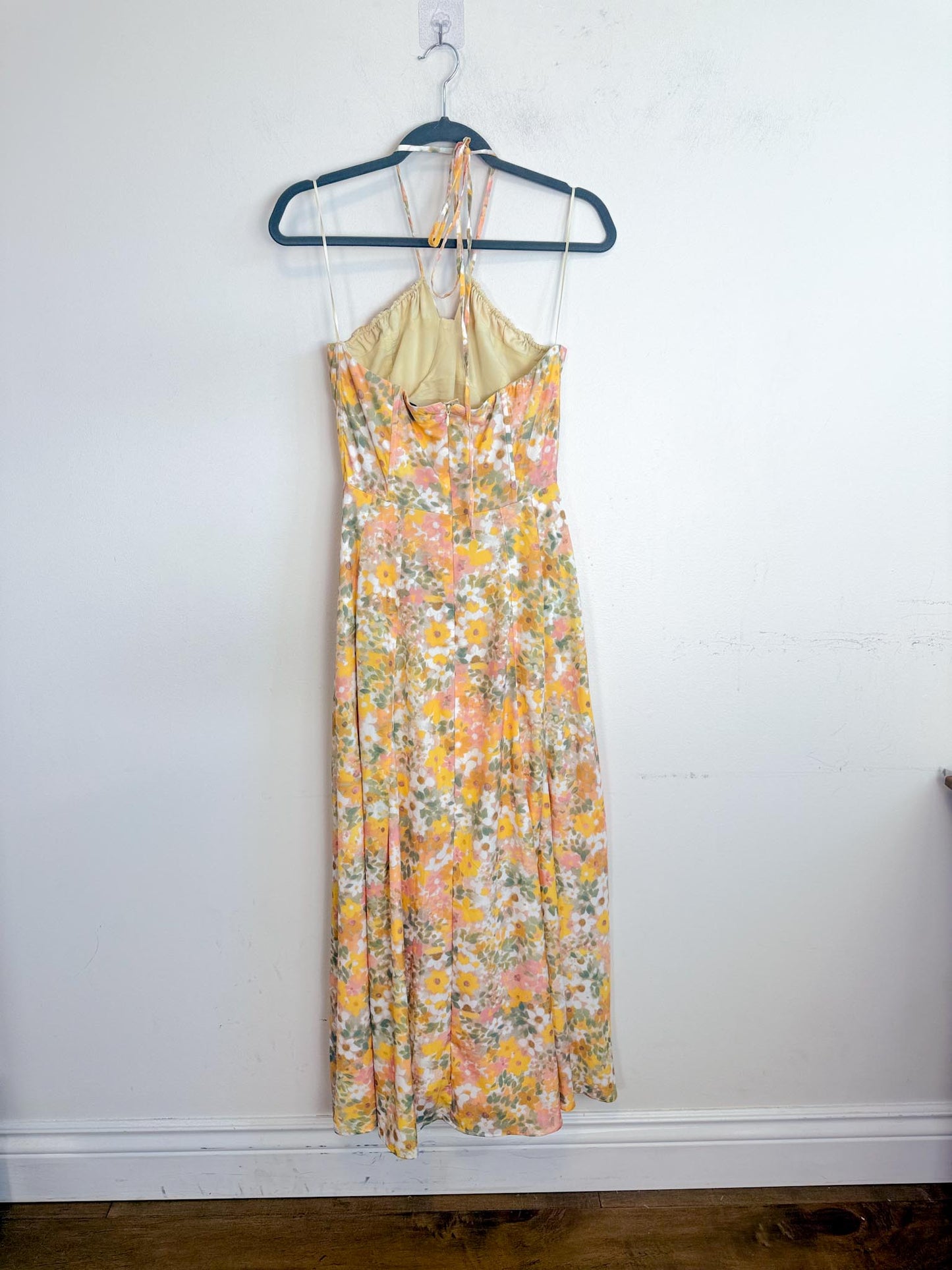 Anthropologie En Saison "Kasey Halter Dress in Yellow Floral" (Size M)