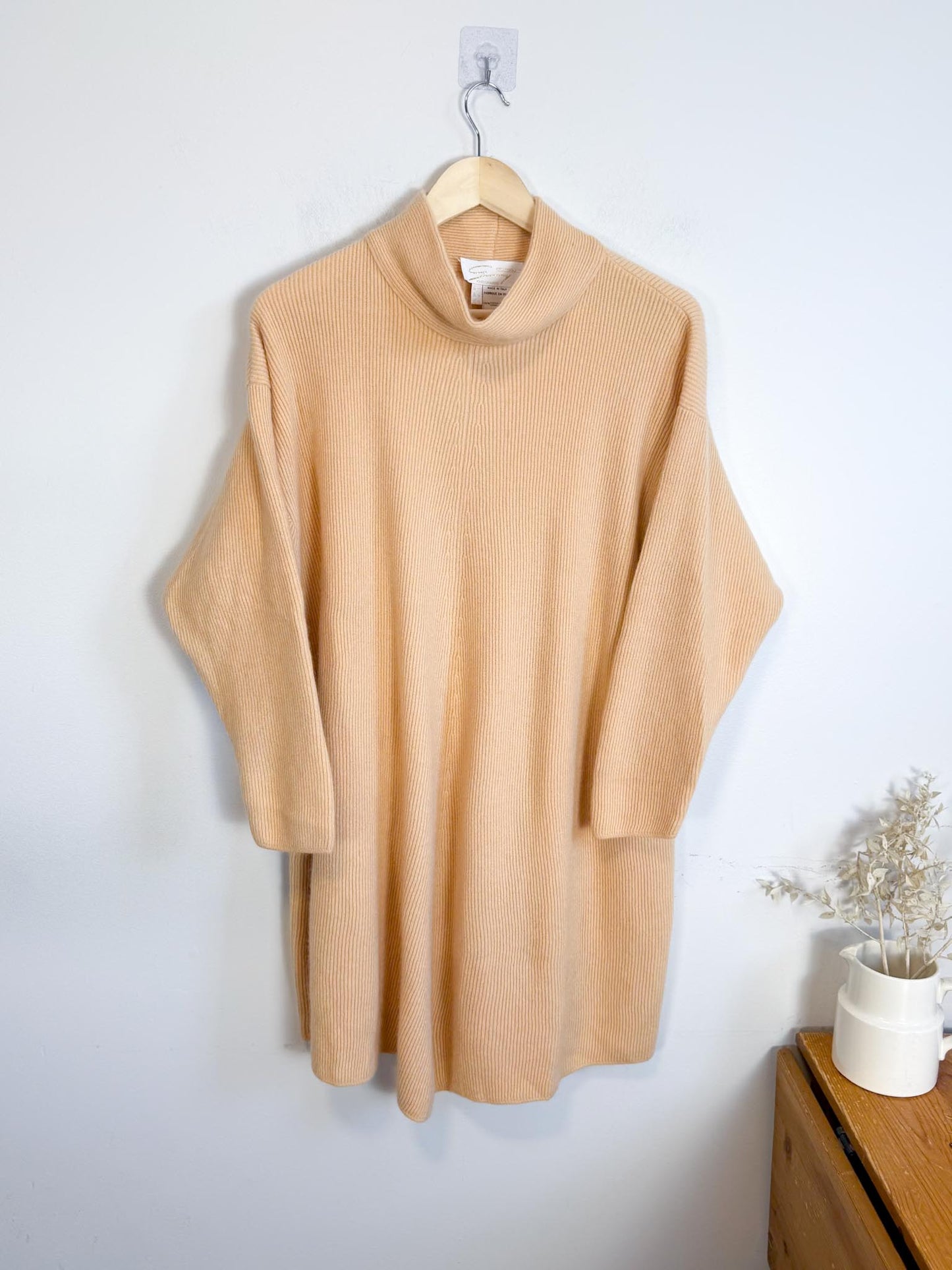 Vintage Cashmere Sweater Dress in Sandy Beige (Size M/L)