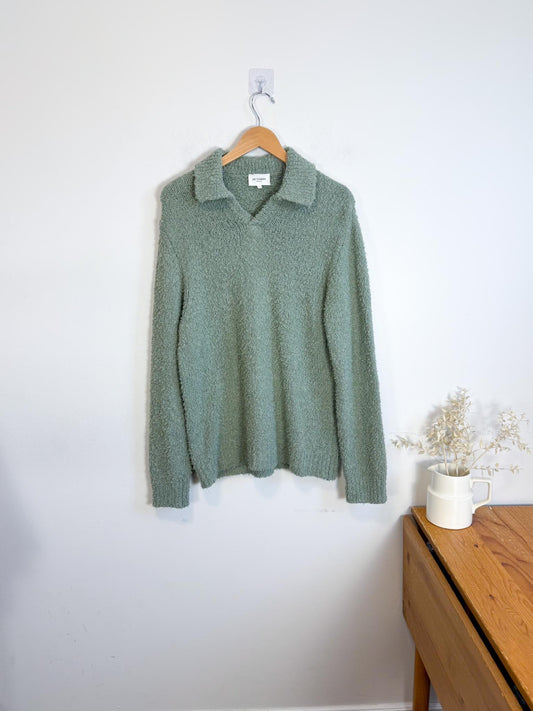 Sezane OCTOBRE Editions Fuzzy Collared Knit in Sea Green (Size L)