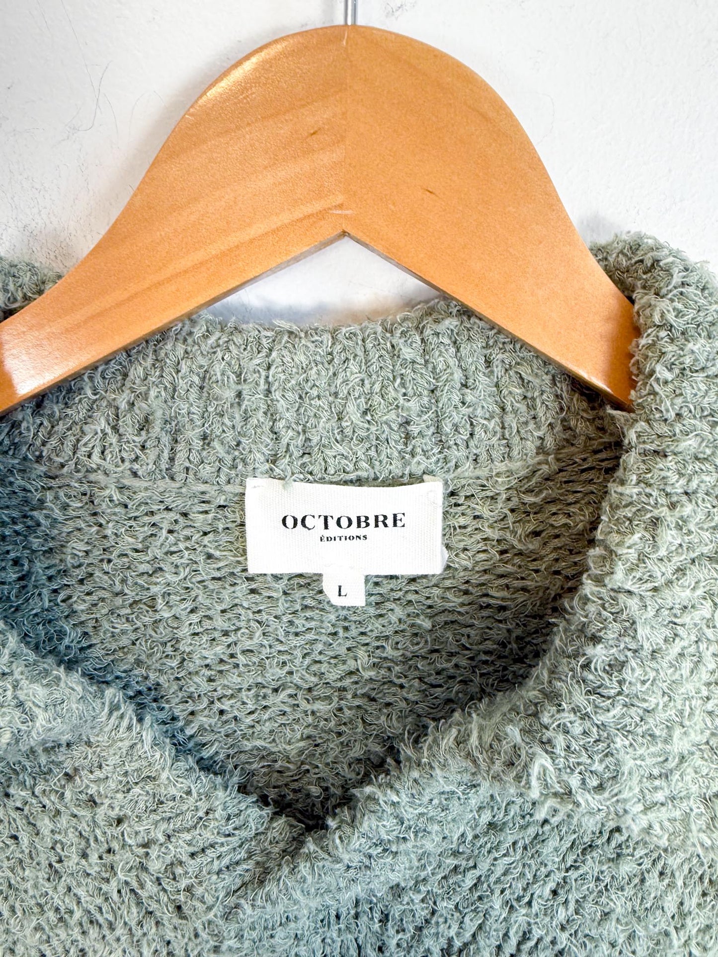 Sezane OCTOBRE Editions Fuzzy Collared Knit in Sea Green (Size L)