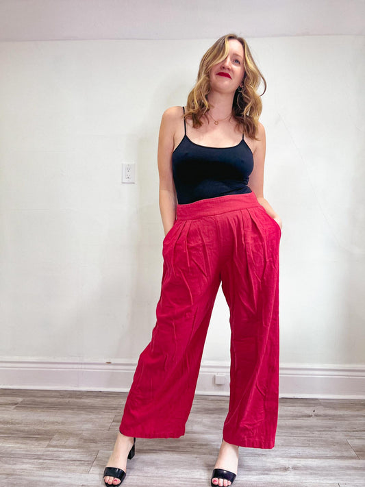 Abercrombie & Fitch Wide Leg Linen Pants in Red (Size L)