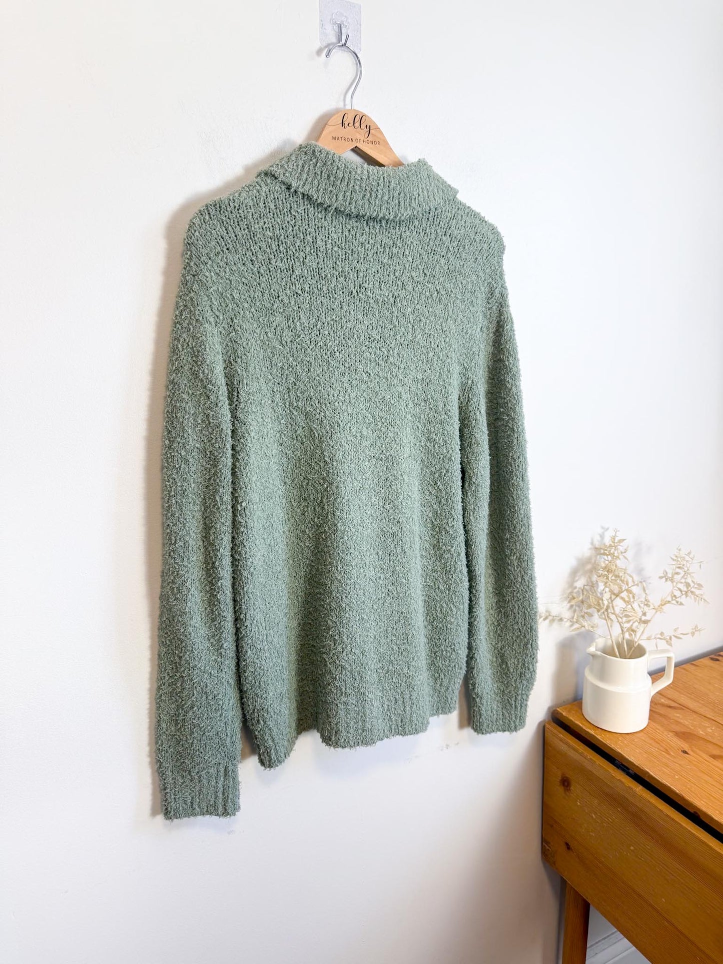 Sezane OCTOBRE Editions Fuzzy Collared Knit in Sea Green (Size L)