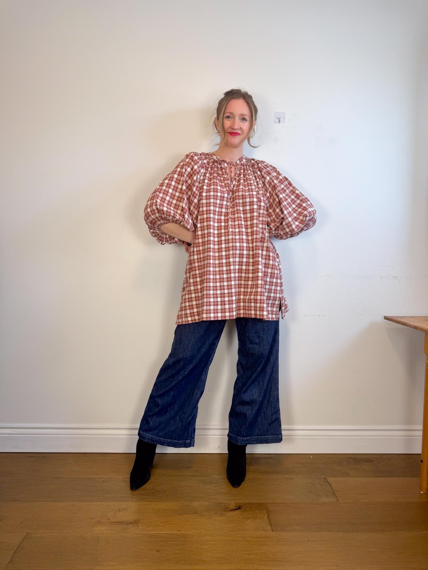 Daughters of India Sustainable "Poet Mini Dress in Red Clay" (Size M/L)