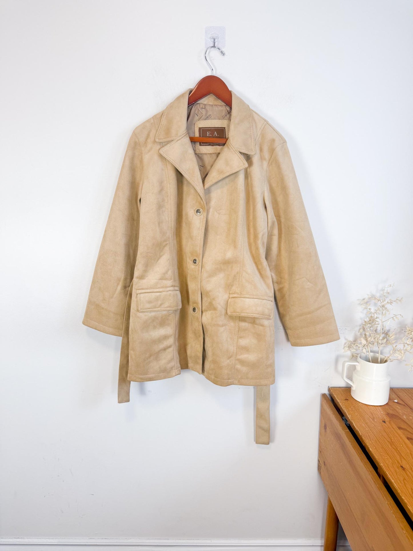 Vintage Emporio Collection by E.A. Faux Suede Wrap Jacket in Beige (Size M)