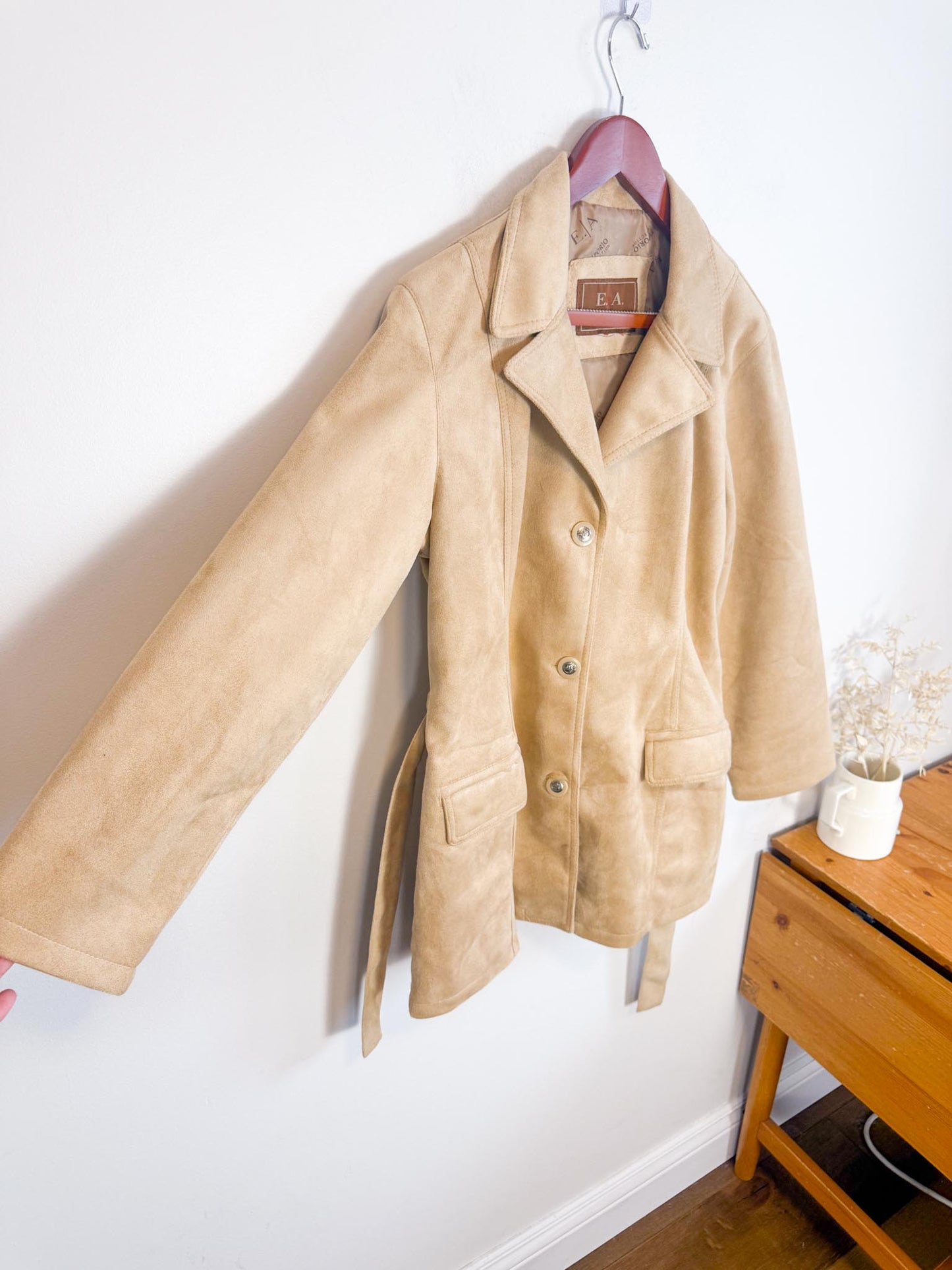 Vintage Emporio Collection by E.A. Faux Suede Wrap Jacket in Beige (Size M)