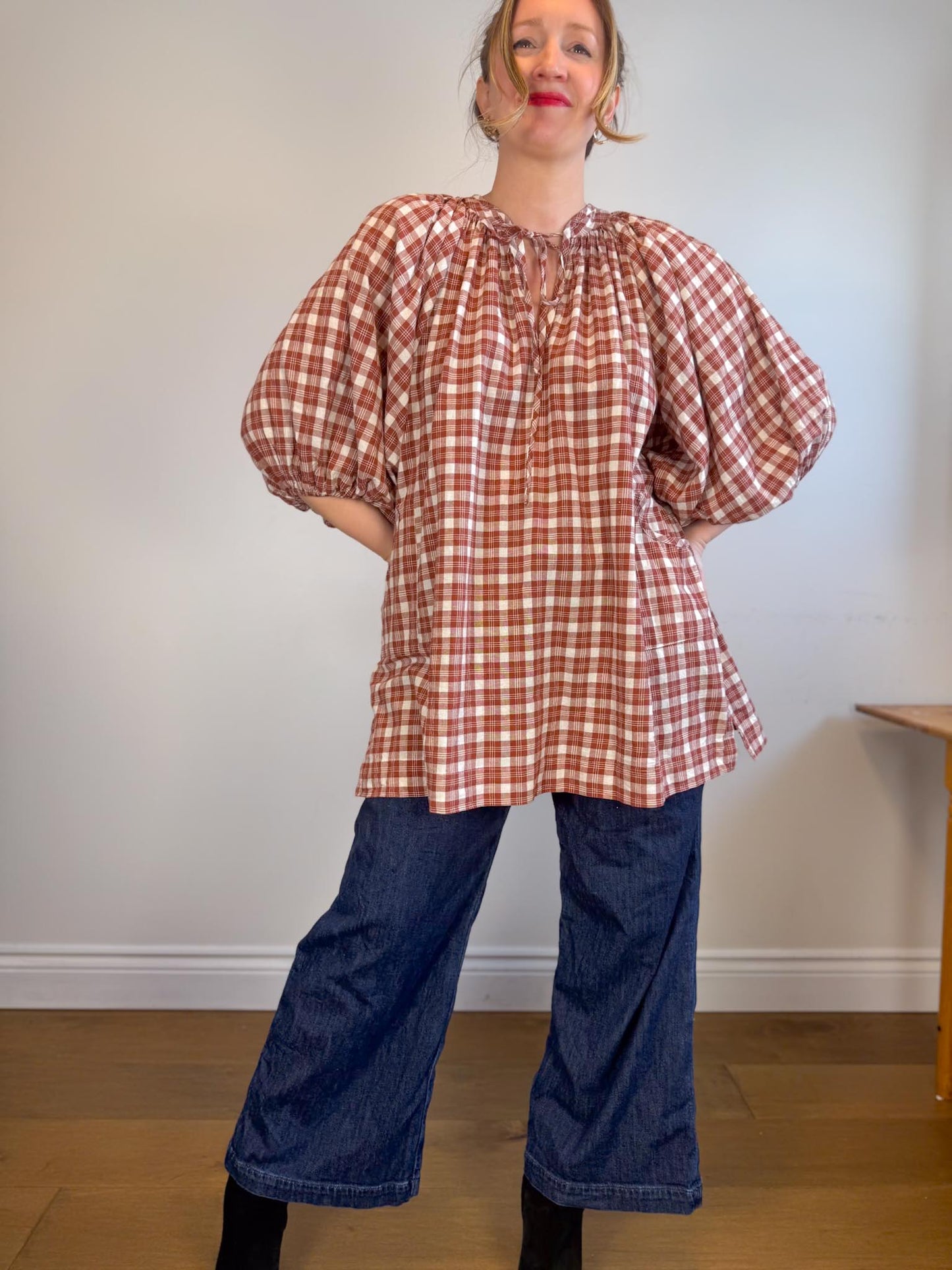 Daughters of India Sustainable "Poet Mini Dress in Red Clay" (Size M/L)