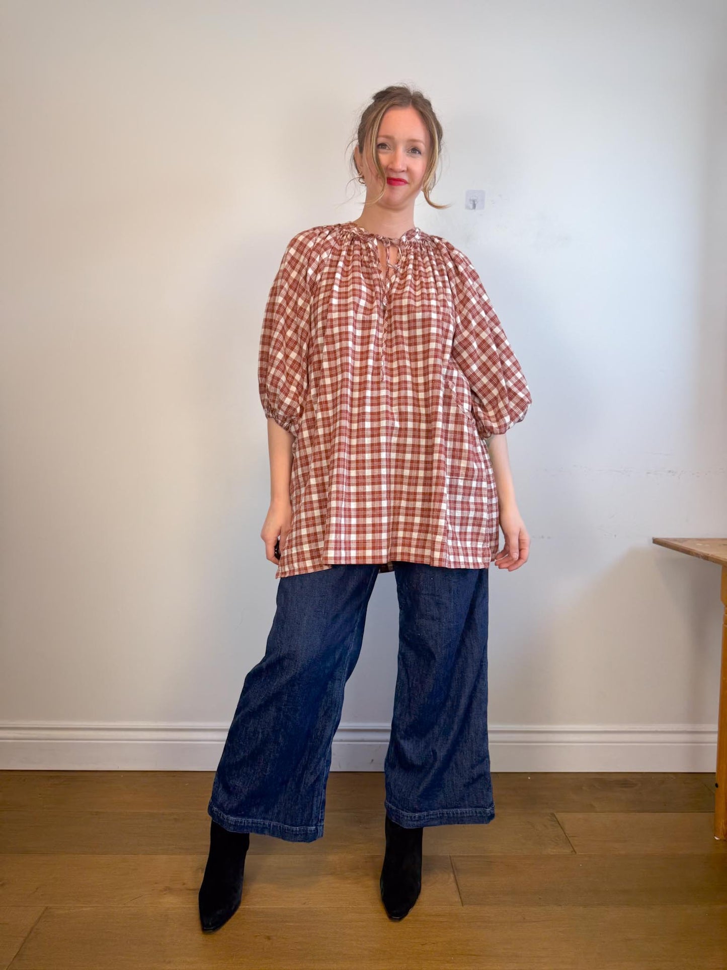 Daughters of India Sustainable "Poet Mini Dress in Red Clay" (Size M/L)