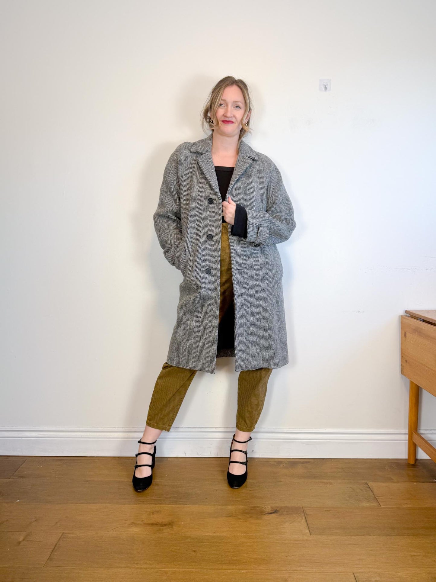 SANDRO Paris Houndstooth Wool Peacoat (Size M)