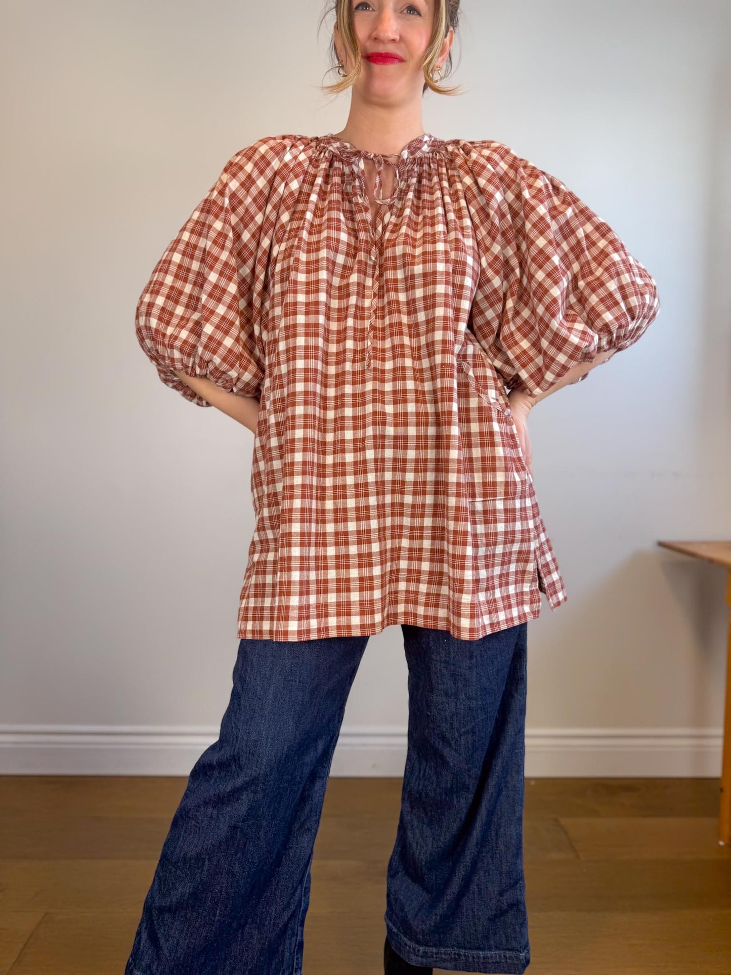 Daughters of India Sustainable "Poet Mini Dress in Red Clay" (Size M/L)