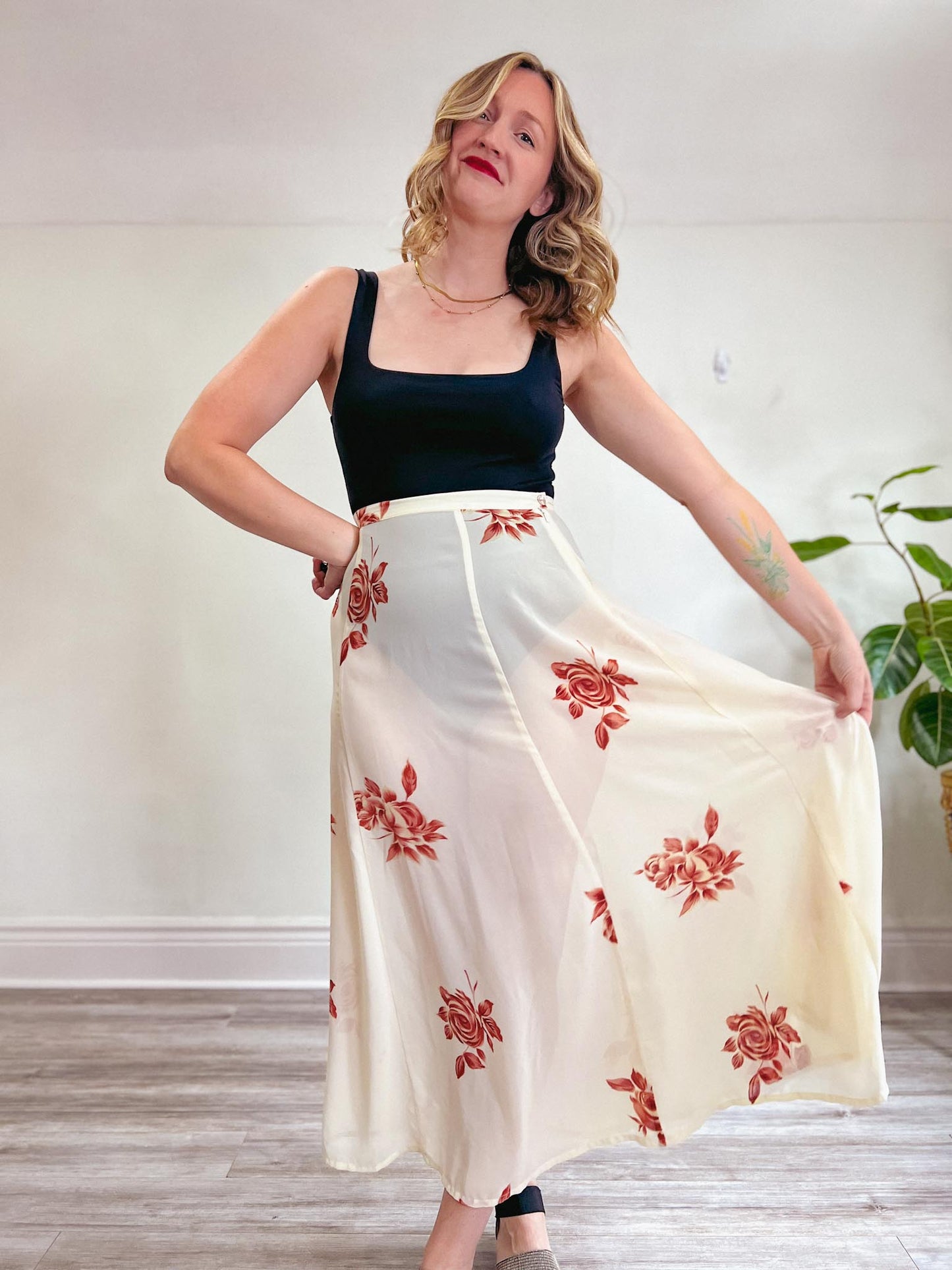 Vintage Floral Sheer Midi Skirt  SOLD AS IS (Size M/L)