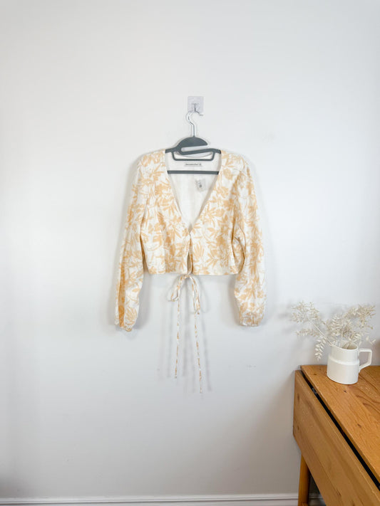 Abercrombie & Fitch Linen Cropped Floral Top with Front Tie NWT (Size XL)