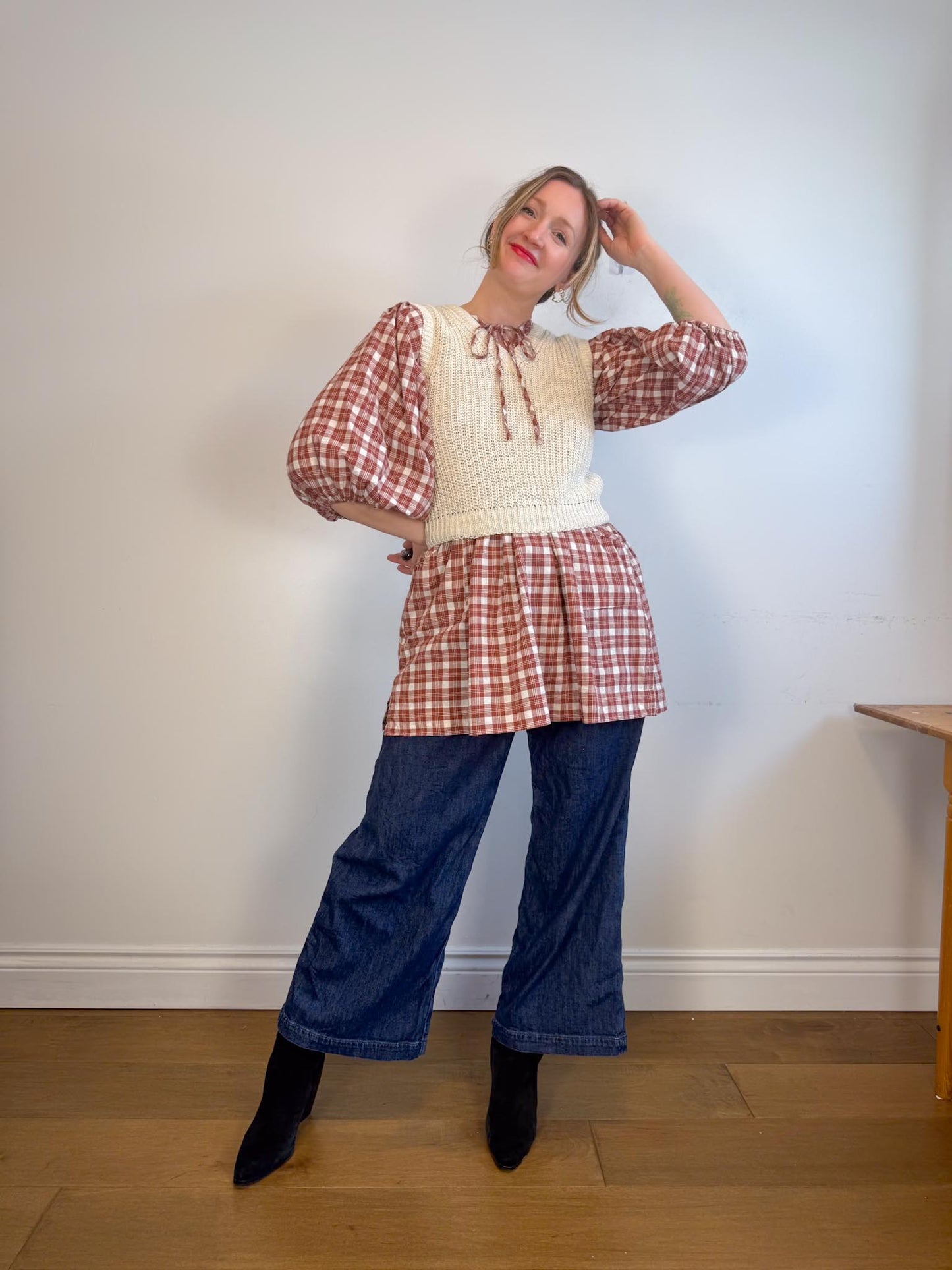 Daughters of India Sustainable "Poet Mini Dress in Red Clay" (Size M/L)