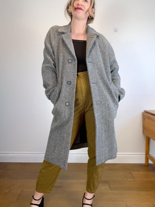 SANDRO Paris Houndstooth Wool Peacoat (Size M)