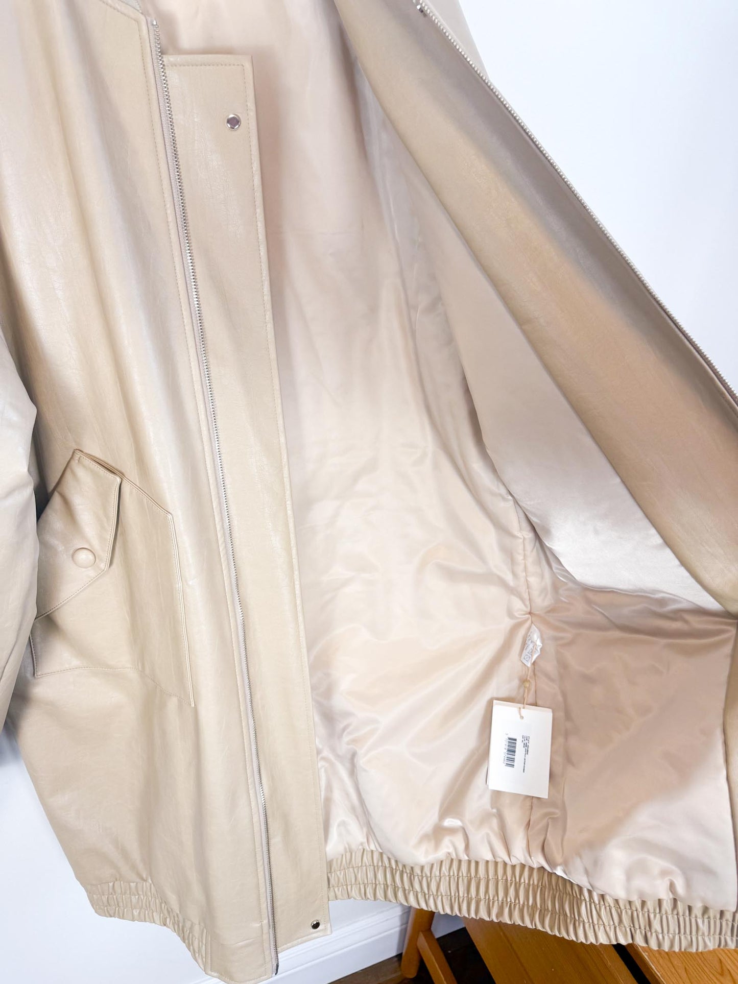 The Frankie Shop "Jesse Faux-Leather Jacket in Beige NWT" (Size M-XL)