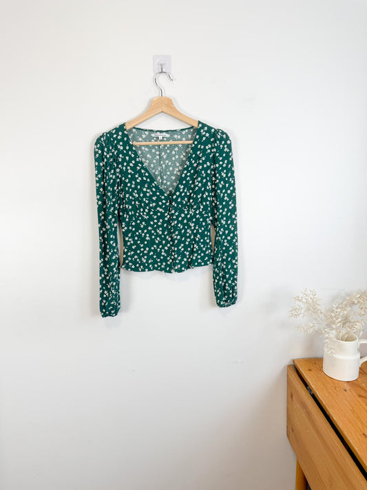 Reformation "Nell Top in Green Floral" (Size S)
