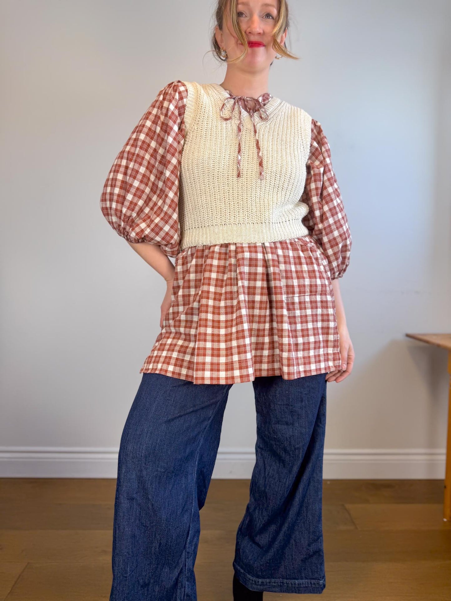 Daughters of India Sustainable "Poet Mini Dress in Red Clay" (Size M/L)