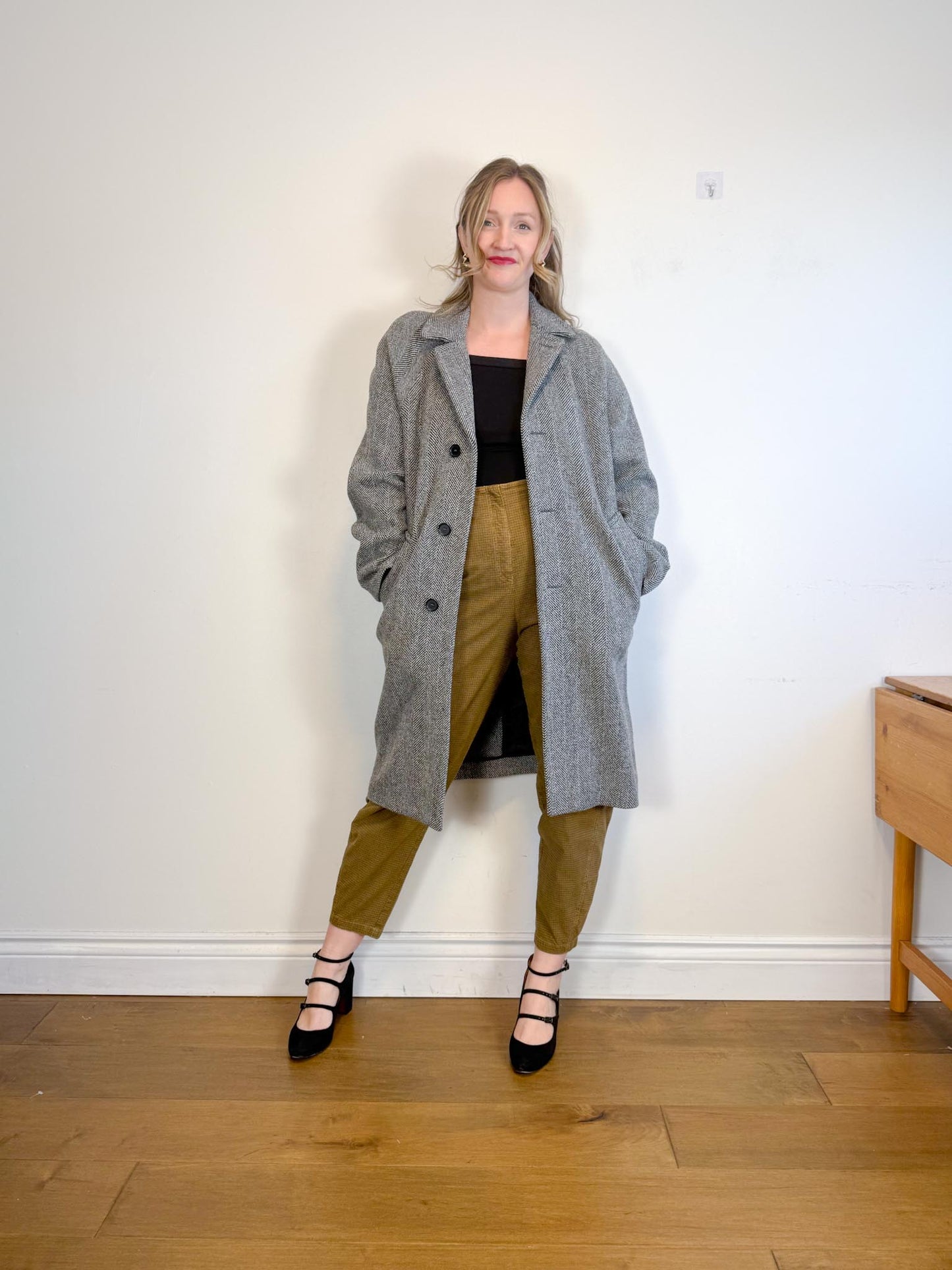 SANDRO Paris Houndstooth Wool Peacoat (Size M)