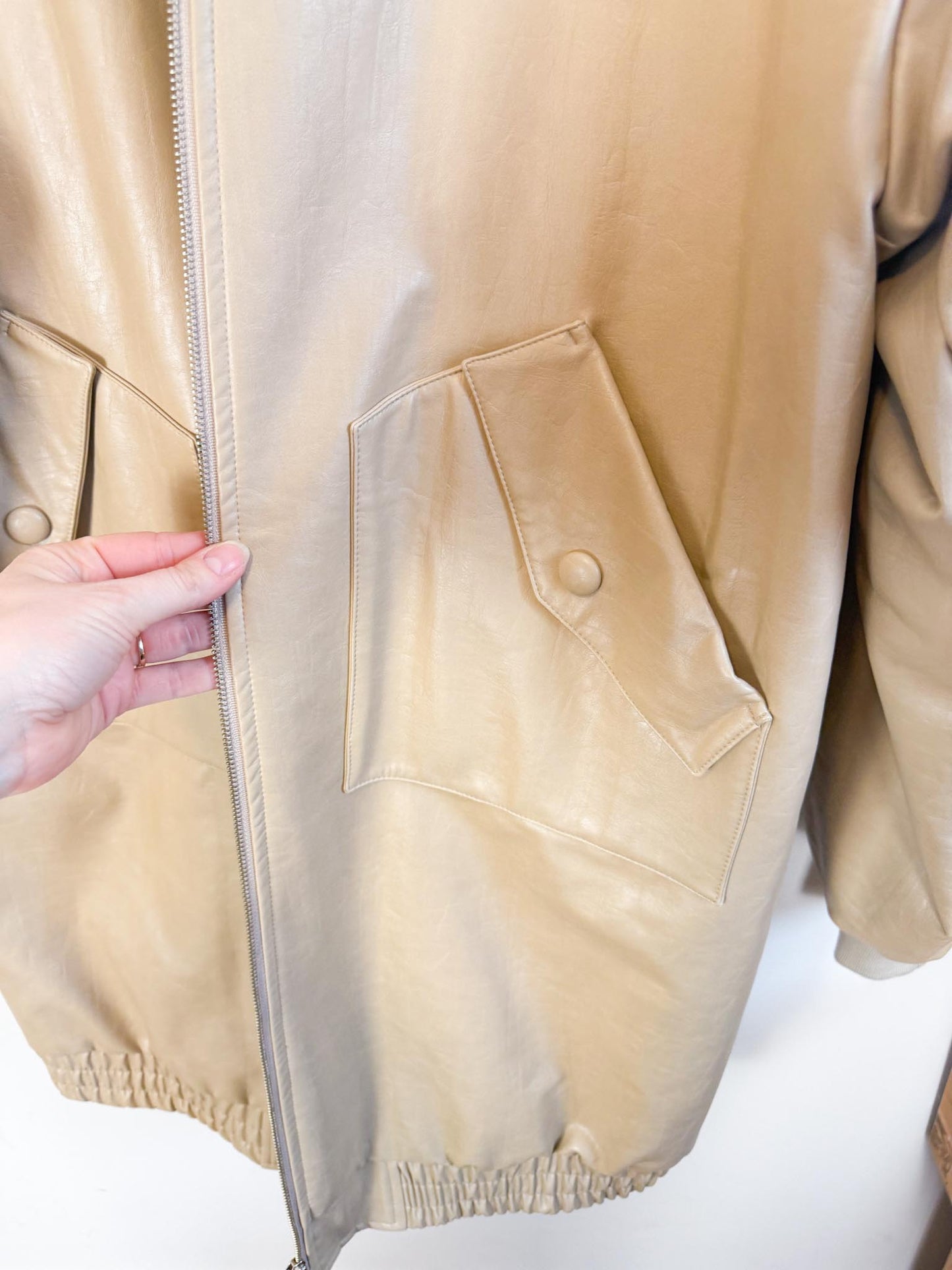 The Frankie Shop "Jesse Faux-Leather Jacket in Beige NWT" (Size M-XL)