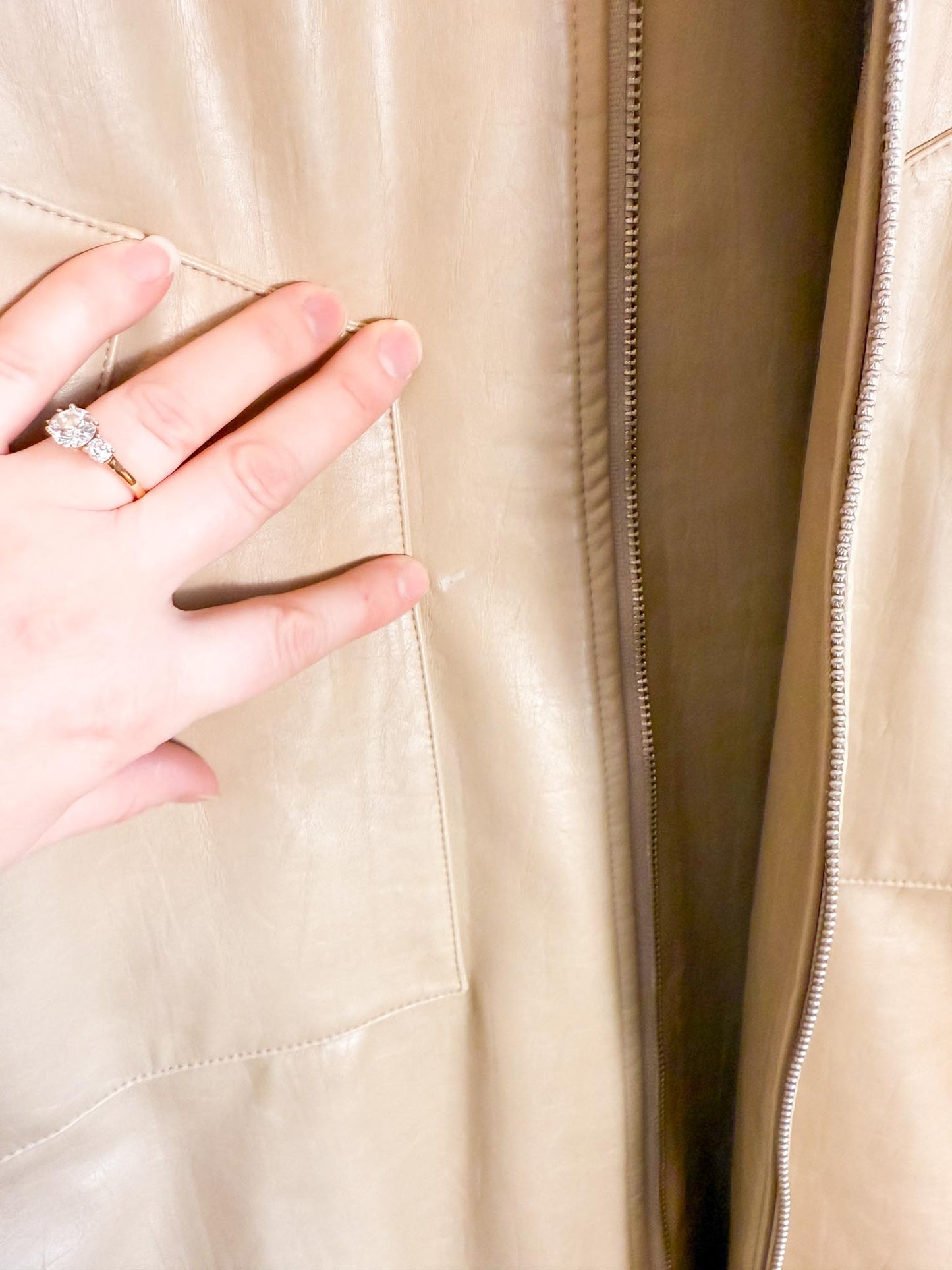 The Frankie Shop "Jesse Faux-Leather Jacket in Beige NWT" (Size M-XL)