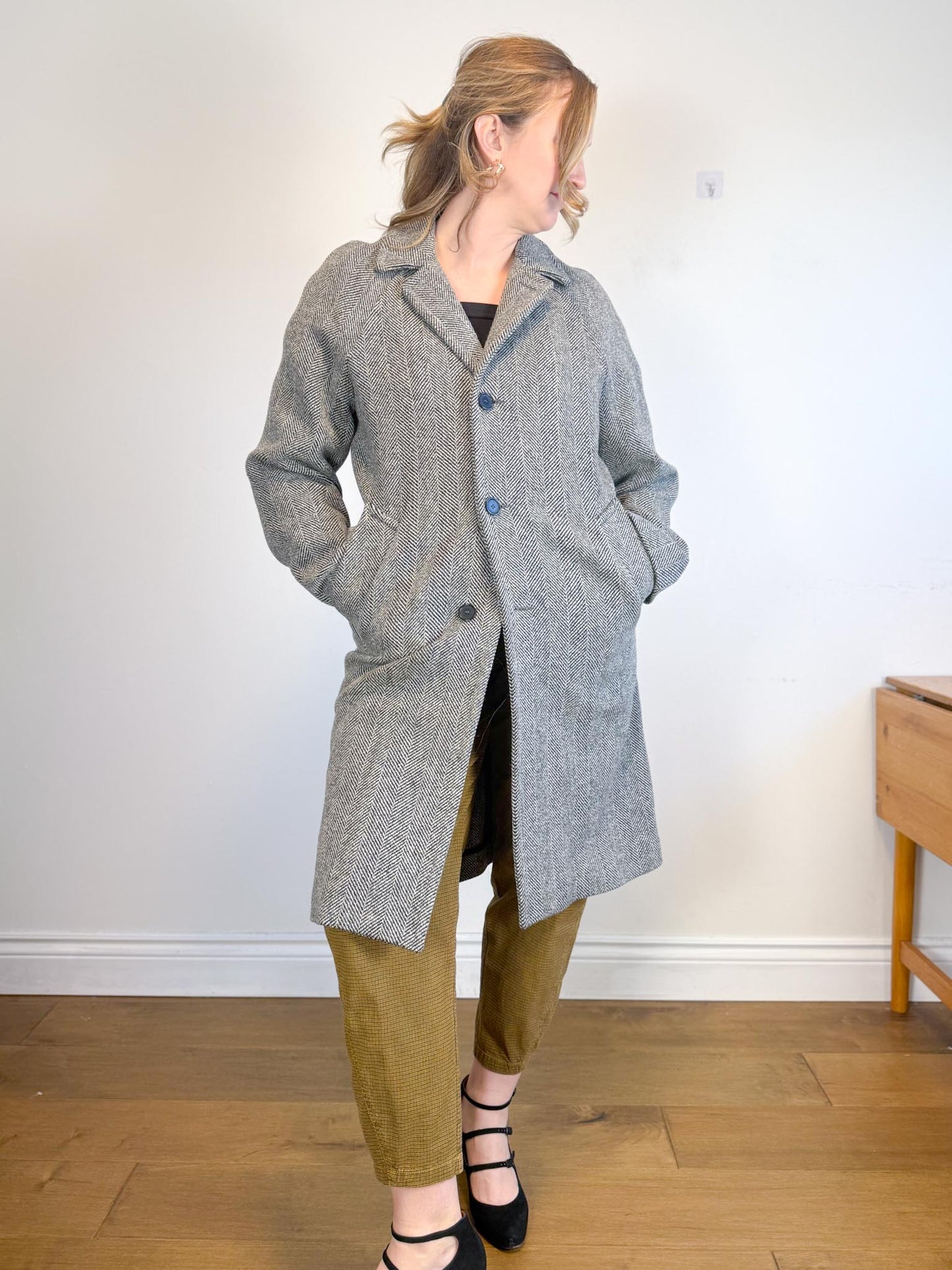 SANDRO Paris Houndstooth Wool Peacoat (Size M)