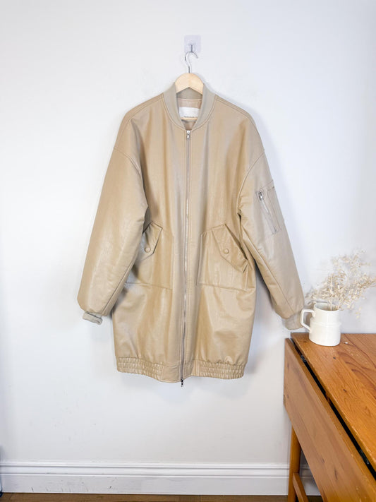 The Frankie Shop "Jesse Faux-Leather Jacket in Beige NWT" (Size M-XL)