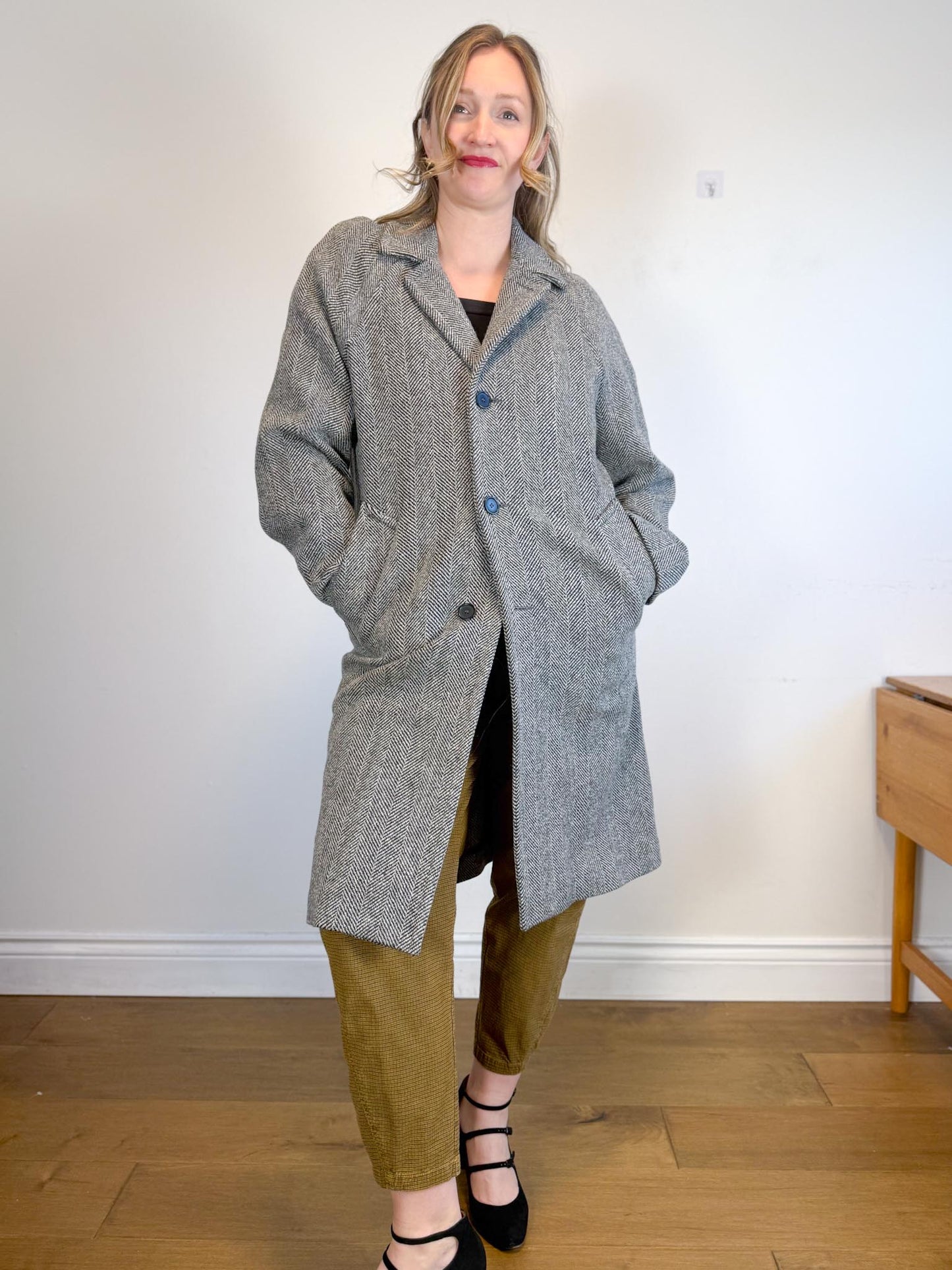 SANDRO Paris Houndstooth Wool Peacoat (Size M)