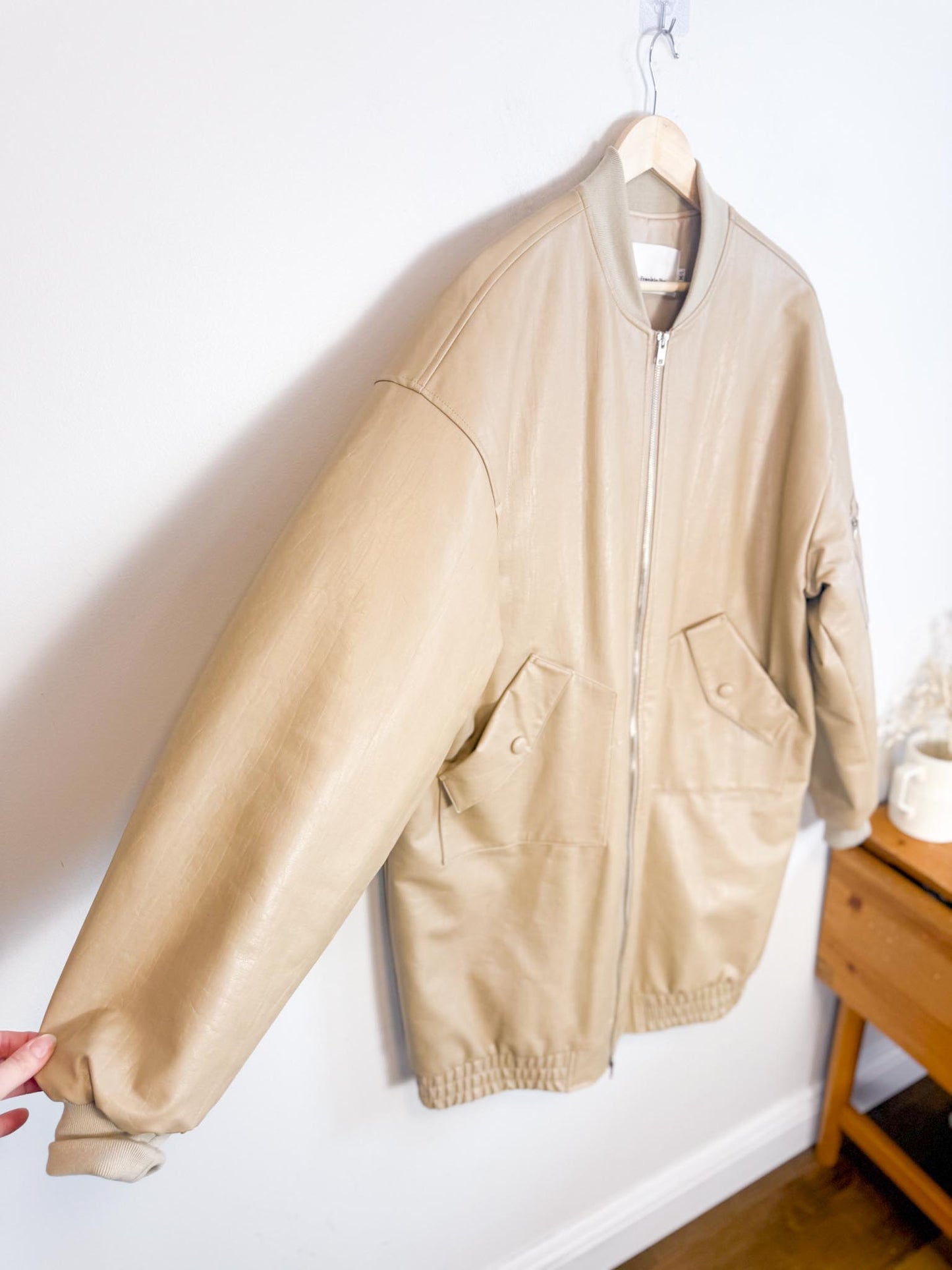 The Frankie Shop "Jesse Faux-Leather Jacket in Beige NWT" (Size M-XL)