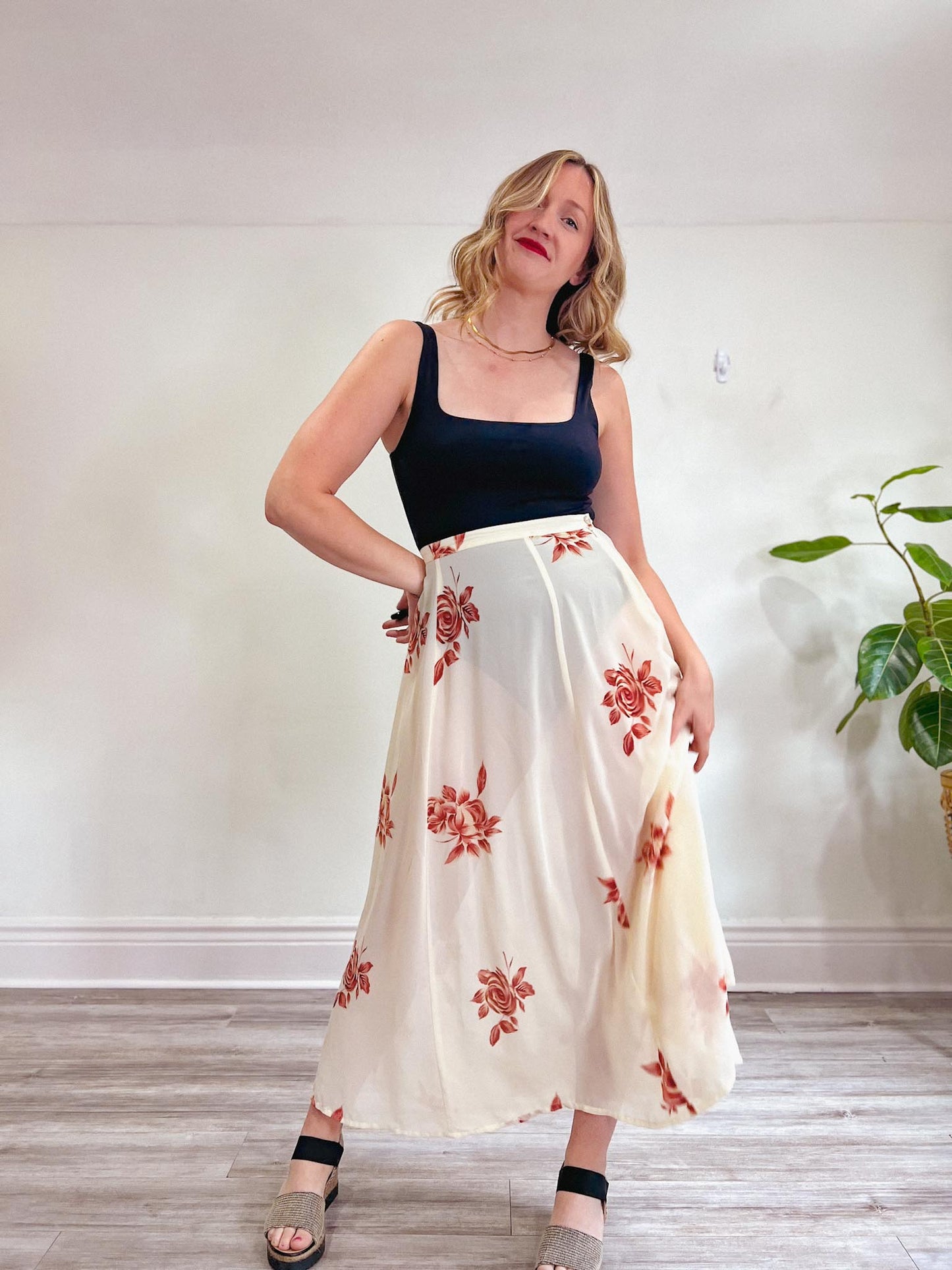 Vintage Floral Sheer Midi Skirt  SOLD AS IS (Size M/L)