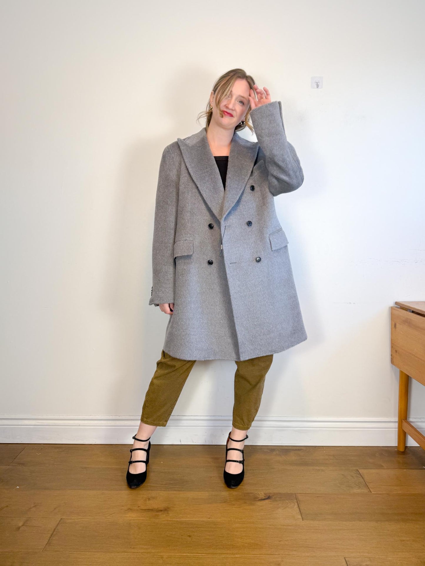 SUITSUPPLY Designer Llama Wool Peacoat in Grey (Size XL)