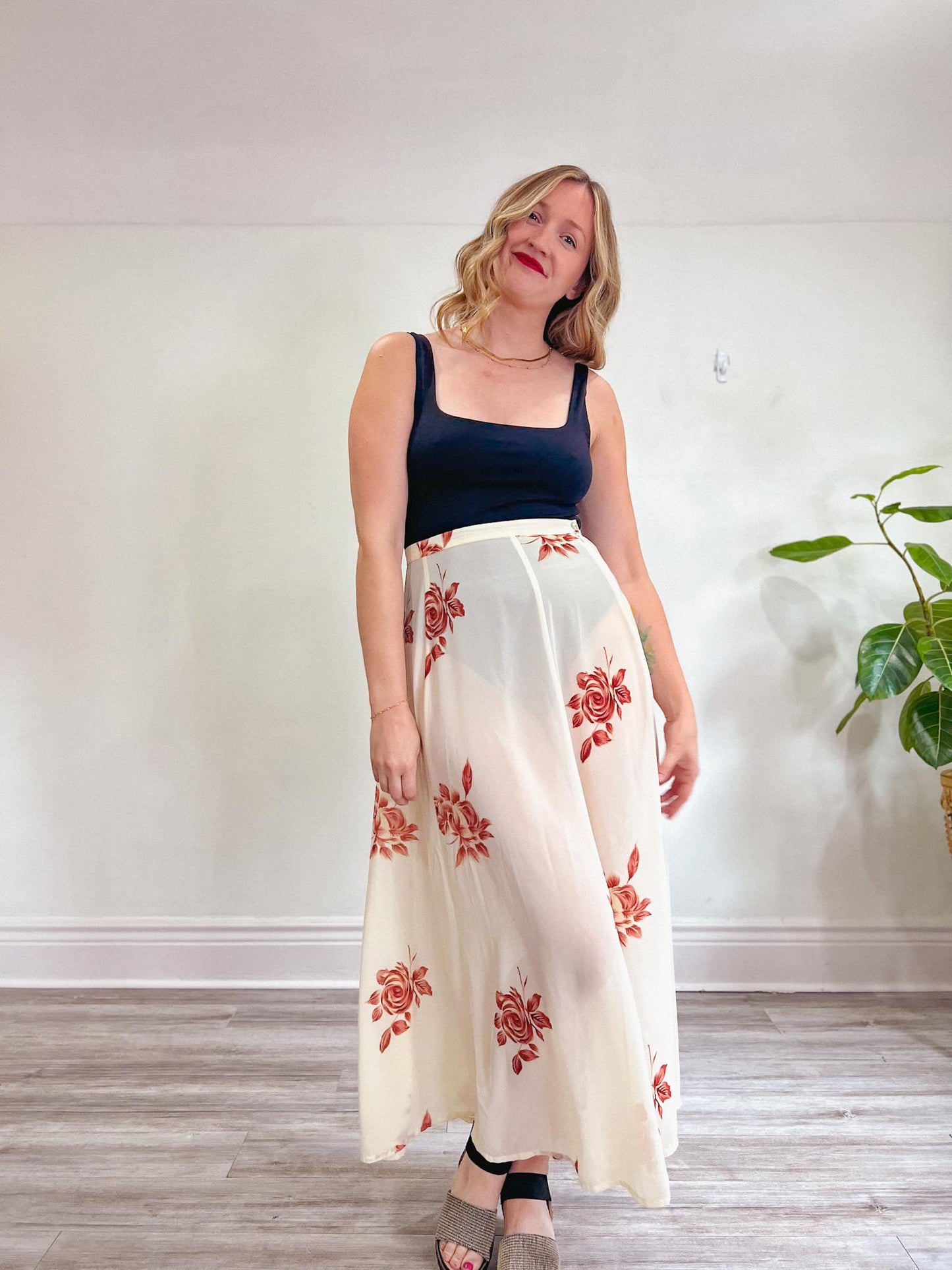 Vintage Floral Sheer Midi Skirt  SOLD AS IS (Size M/L)