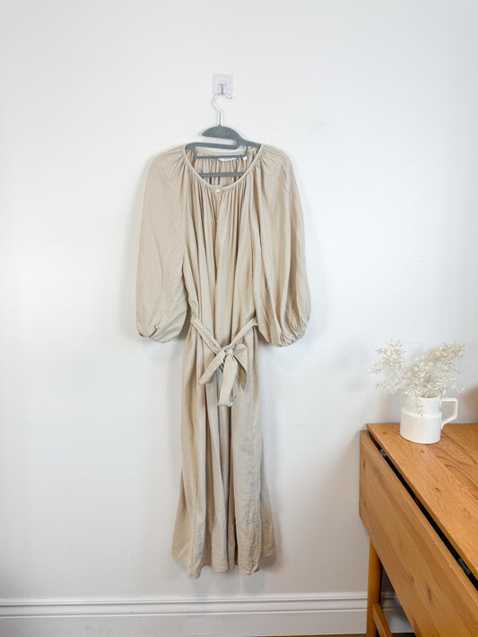 & Other Stories Puff Sleeve Midi Dress in Beige (Size S-L)