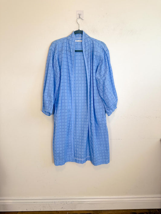 Diana Coatsworth Design Eyelet Duster Jacket in Blue (Size M)