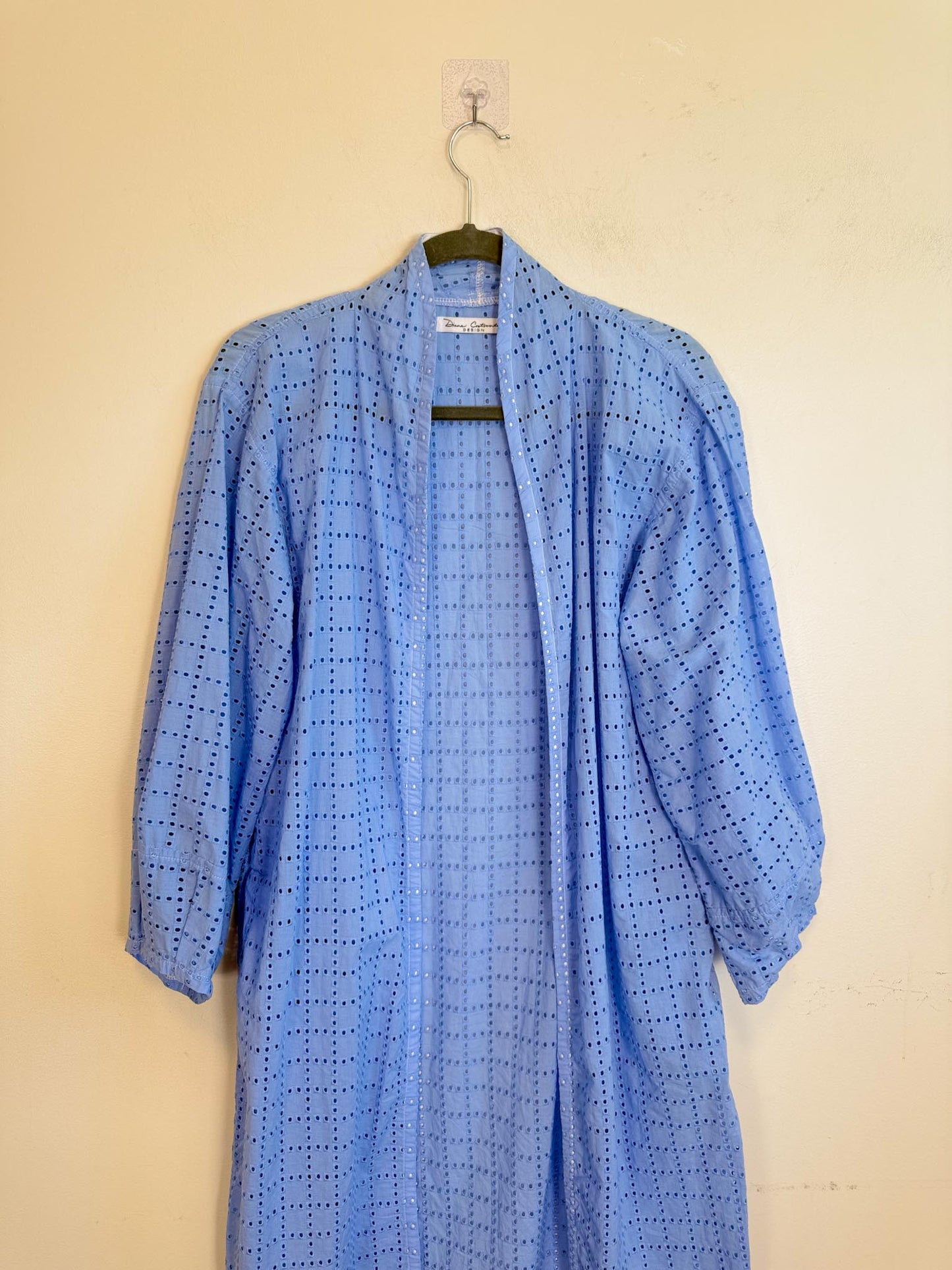 Diana Coatsworth Design Eyelet Duster Jacket in Blue (Size M)
