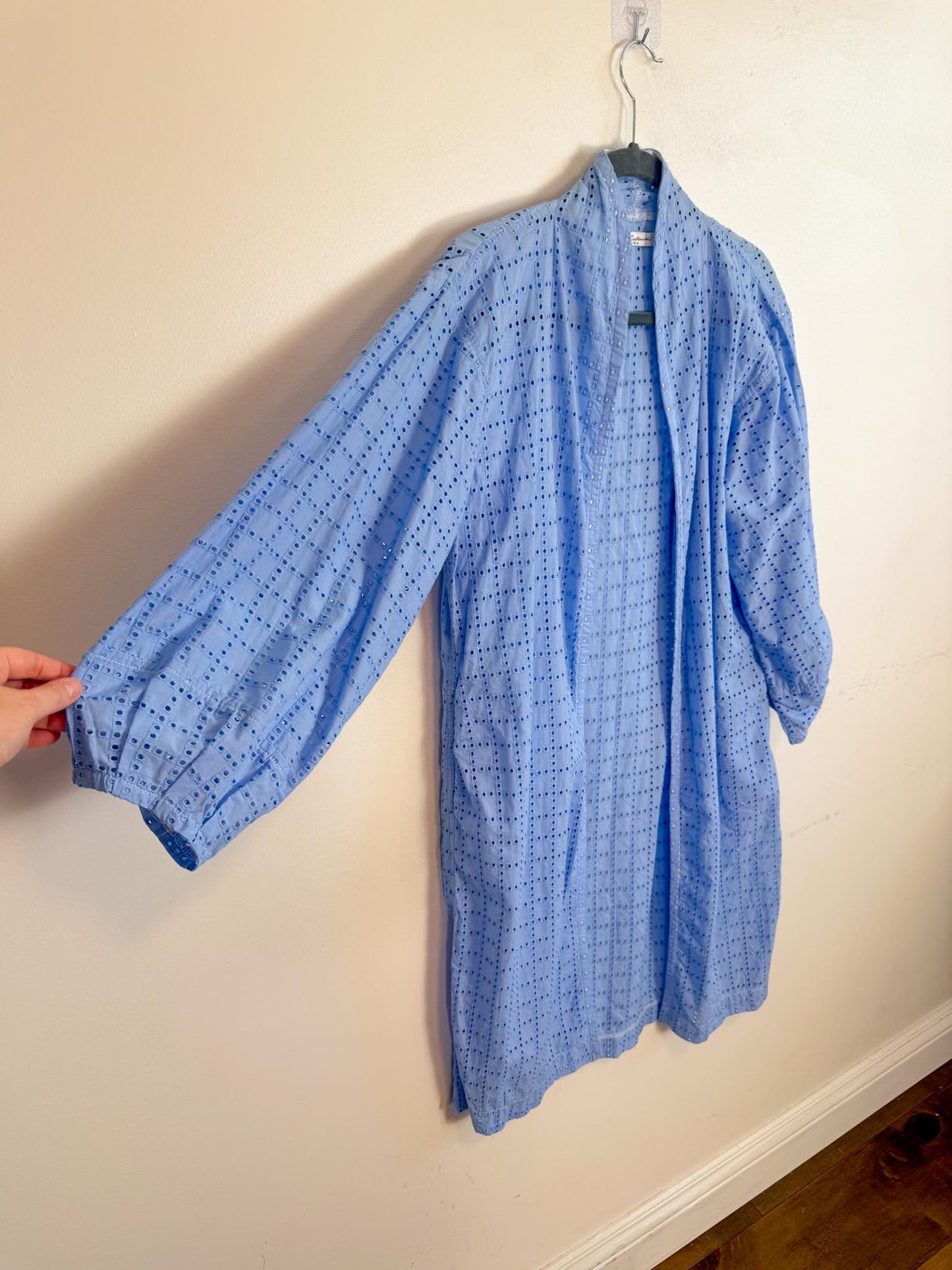 Diana Coatsworth Design Eyelet Duster Jacket in Blue (Size M)