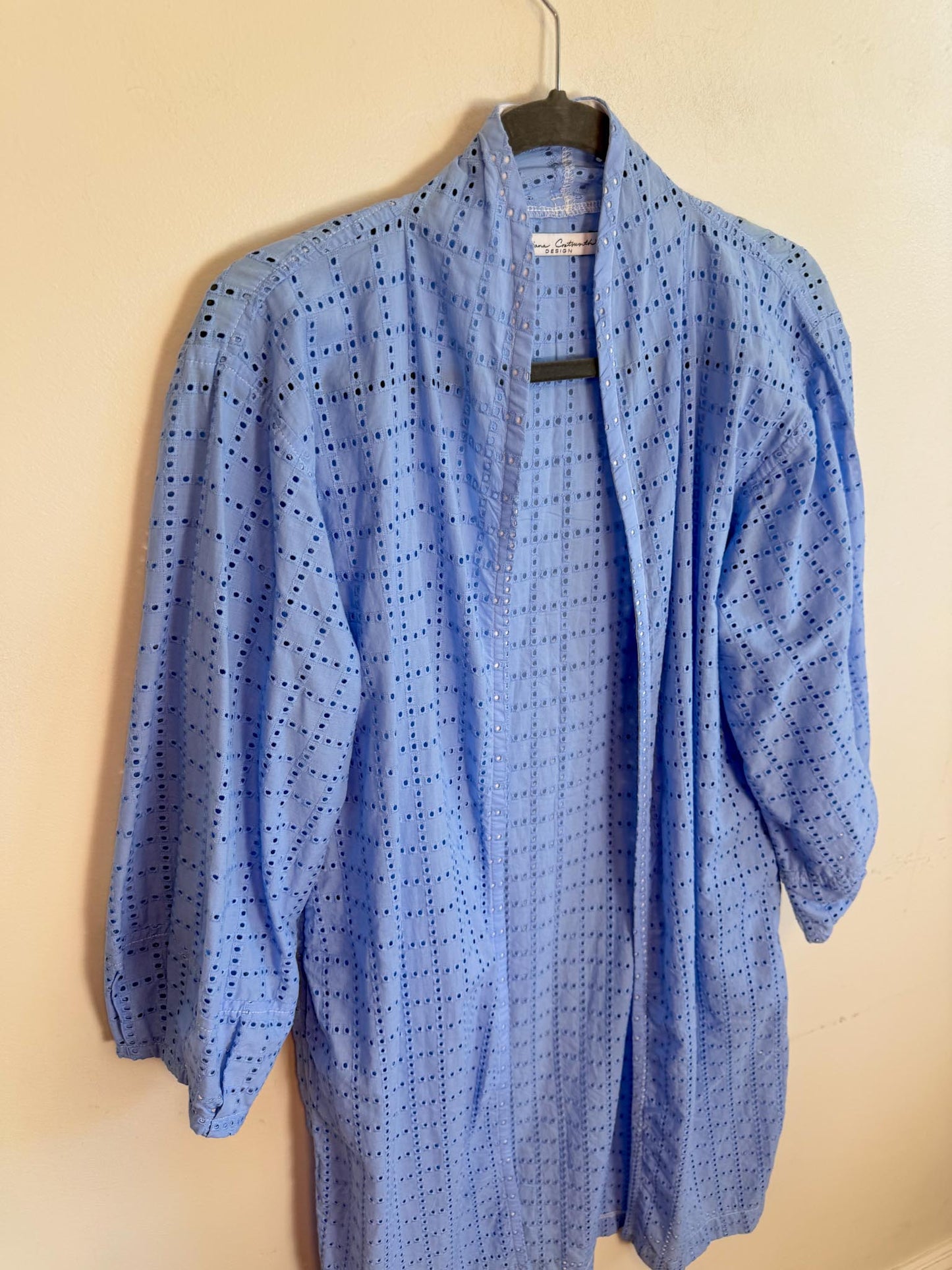 Diana Coatsworth Design Eyelet Duster Jacket in Blue (Size M)