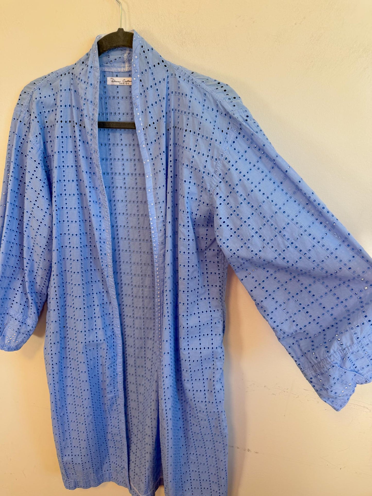 Diana Coatsworth Design Eyelet Duster Jacket in Blue (Size M)