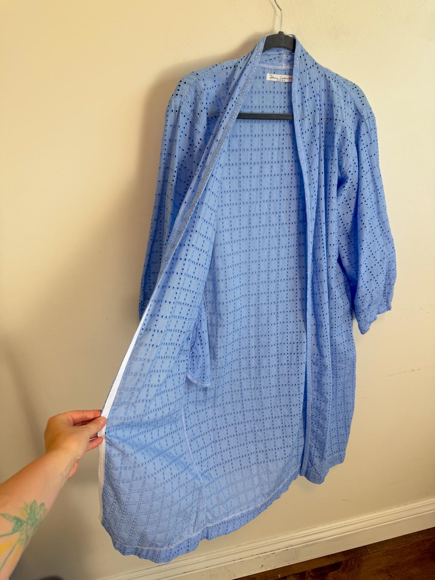 Diana Coatsworth Design Eyelet Duster Jacket in Blue (Size M)